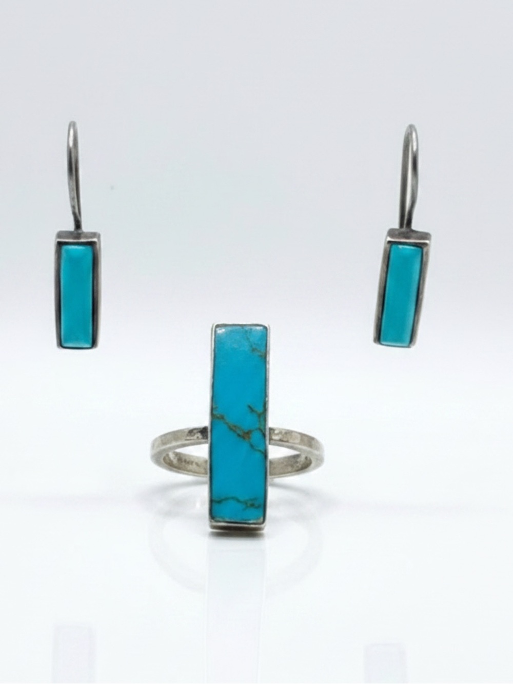 Vintage Mexico .925 Sterling Silver & Turquoise Jewelry Set (Earrings & Ring)